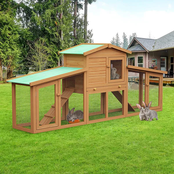 Advwin - Rabbit Hutch Chicken Coop 2 Level 193x36xH85 - Brown