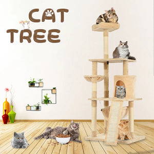 Advwin - 157cm Cat Scratching Post Tree Beige - petservo