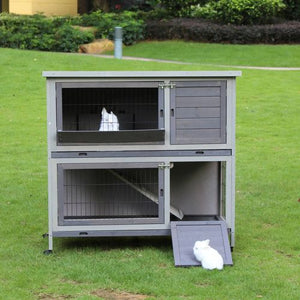 YES4PETS 110cm XL Double Storey Rabbit Hutch Cage with Wheel _PetServo