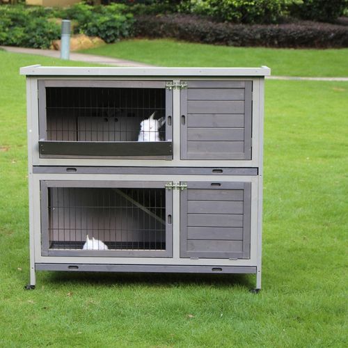 YES4PETS 110cm XL Double Storey Rabbit Hutch Cage with Wheel _PetServo