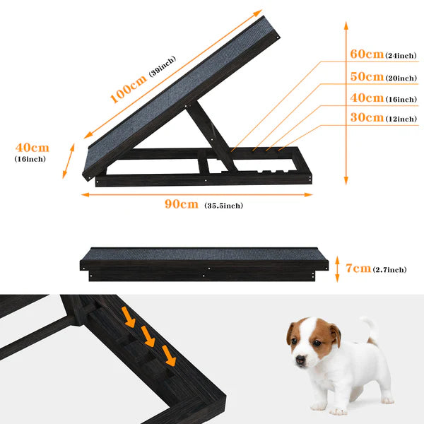 Advwin - Pet Ramp Dog Stairs Adjustable Ladder Black - petservo