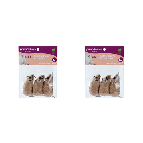 Paws and Claws - Catnip Canvas Mouse 3Pk White 6.5X3cm - 2x