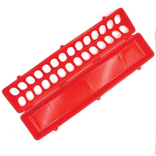 Rooster Farms - 50cm Long Poultry Feeder Chicken Feeding Trough Red Plastic Flip Top Container