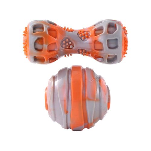 Paws and Claws - Dental Duo Pet Dog TPR Ball & Baton Orange - 2pc