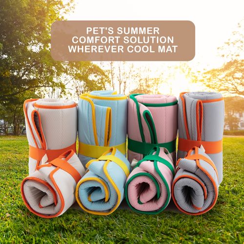 Paw Mate - Banhamsisun M Beige Pet Dog Cooling Mat Non-Slip Travel Roll Up Cool Pad Bed Outdoor