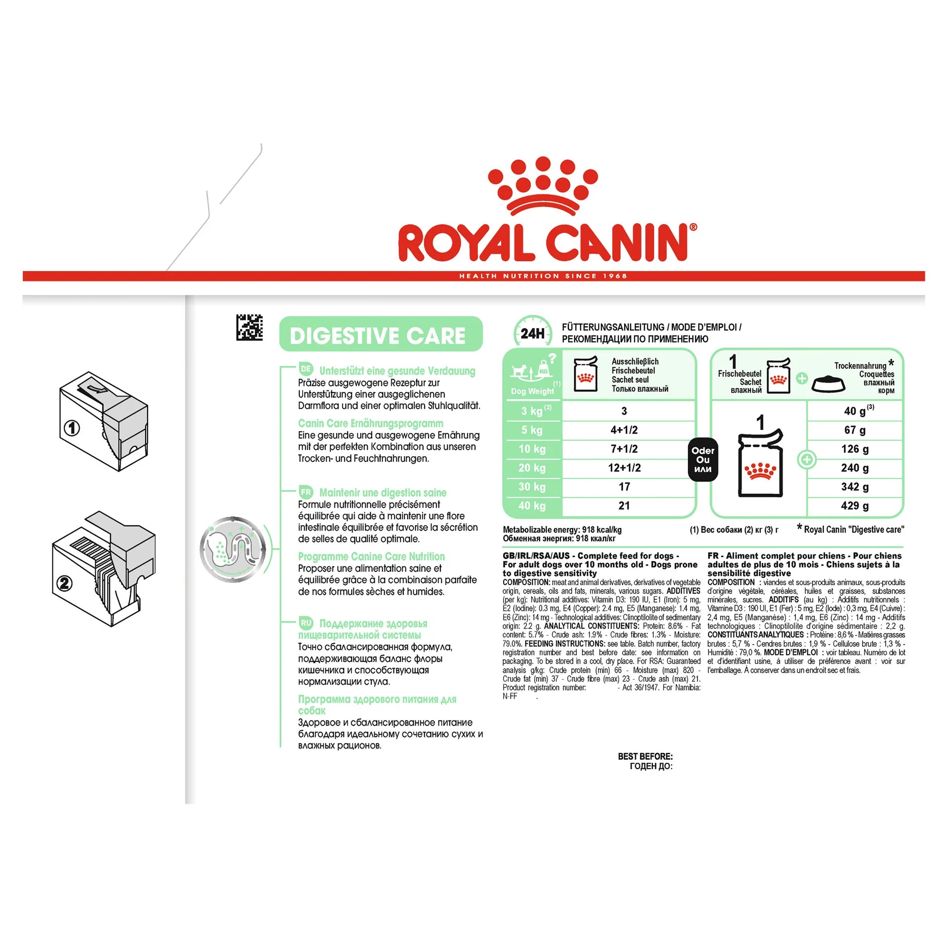 Royal Canin - Digestive Care Loaf Wet Dog Food Pouch 85g x 12 - Petservo