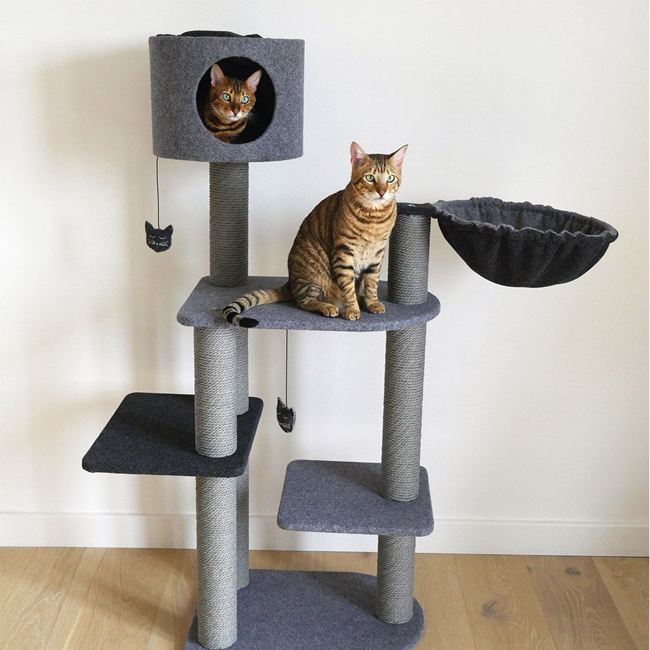 Rosewood - Charcoal Felt Triple Tower - Petservo