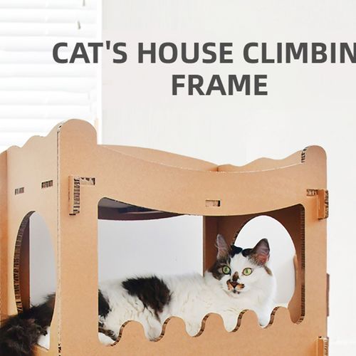 YES4PETS - Cat Cardboard House Tower Condo Scratcher Pet Post Furniture Double Storey