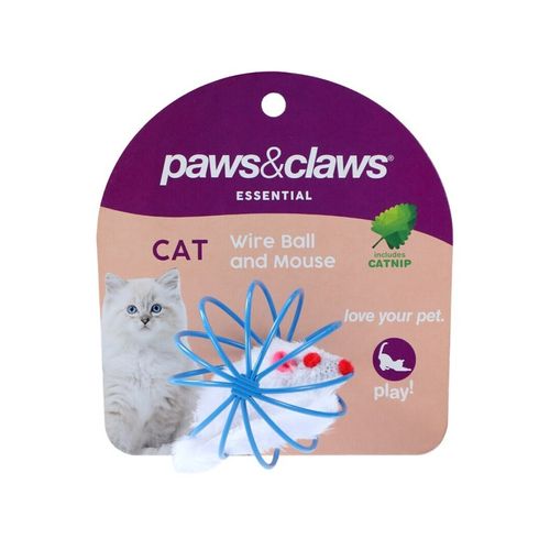 Paws and Claws - Wire Ball & Mouse Catnip Toy Blue 6cm - 2x