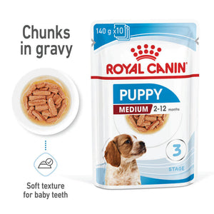 Royal Canin - Medium Puppy Wet Dog Food Pouches 140g x 10 - Petservo