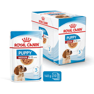 Royal Canin - Medium Puppy Wet Dog Food Pouches 140g x 10 - Petservo