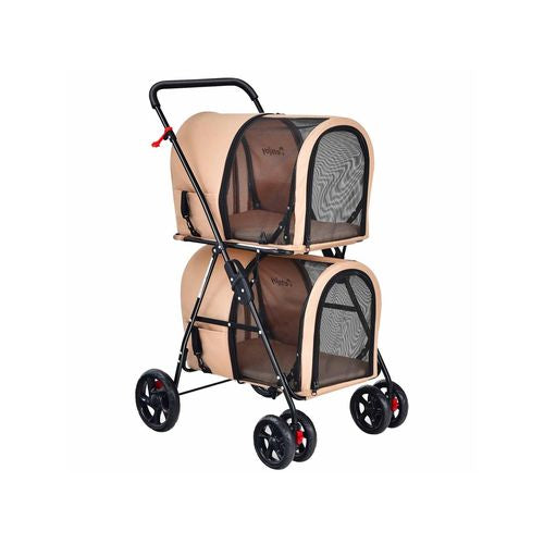 Costway - 4in1 Pet Stroller Double Layer Travel Cart Beige - cream