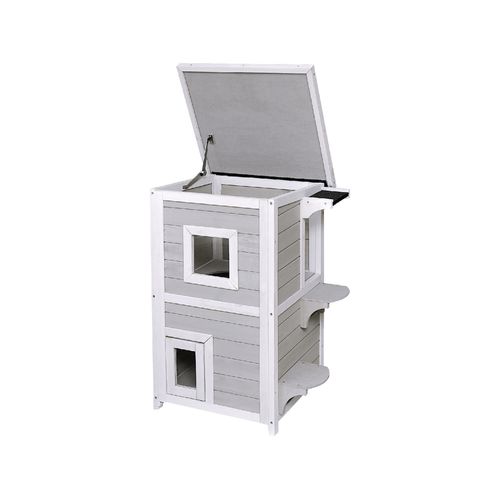 Costway - 2-Tier Wood Cat House w/Liftable Asphalt Roof