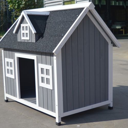 YES4PETS - Timber Pet Dog Puppy Wooden Cabin Kennel Timber House - Grey - Large