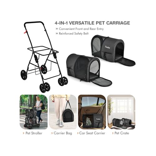 Costway - 4in1 Pet Stroller Double Layer Travel Cart - Black