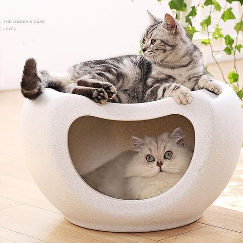 YES4PETS - Cat Kitten Bed Cave Dog House Kennel Plastic Pet Pod Bedding Igloo - White - Small