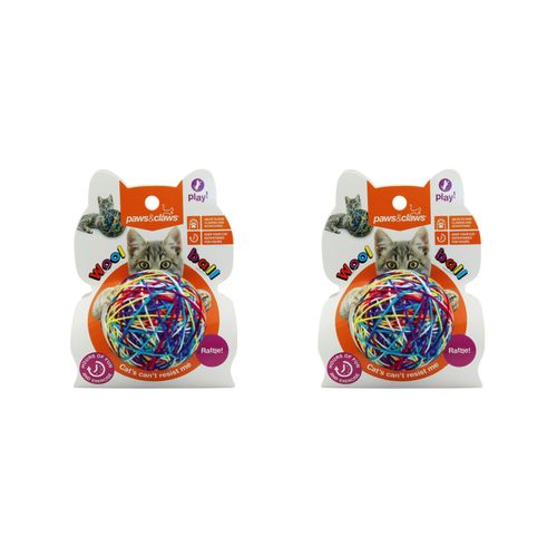 Paws and Claws - 9cm Cat Toy Wool Ball w/ Rattle - 2x