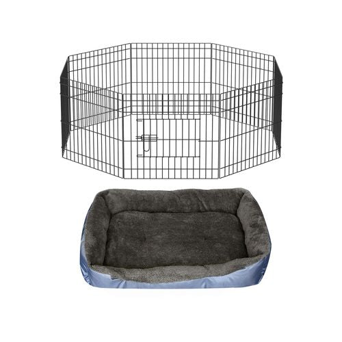 Advwin - 24" Pet Playpen Foldable Dog Cage 8 Panel Enclosure Fence w/Pet Bed - Large