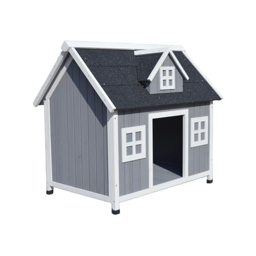 YES4PETS - Timber Pet Dog Puppy Wooden Cabin Kennel Timber House - Grey - Large