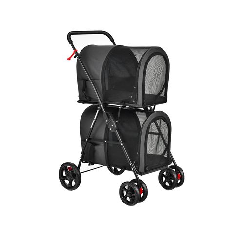 Costway - 4in1 Pet Stroller Double Layer Travel Cart - Black