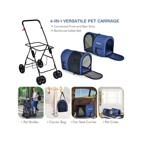 Costway - 4in1 Pet Stroller Double Layer Travel Cart - Blue