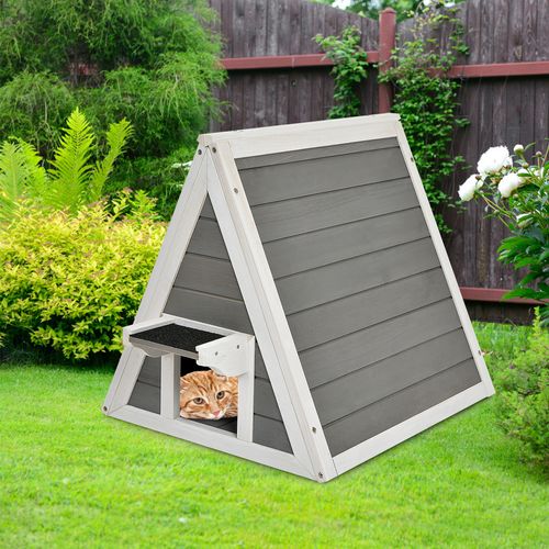 Costway - Cat House Indoor Outdoor Pet House w/Asphalt Eave - Large Grey