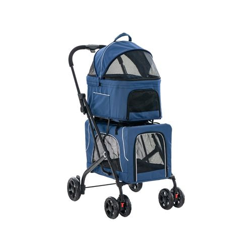 Costway - Double Layer Pet Stroller Folding Dog Travel Cart Small/Medium Dogs Cats - Blue