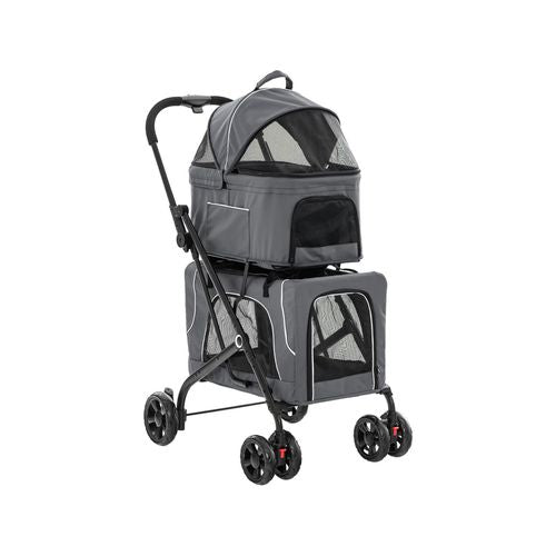 Costway - Double Layer Pet Stroller Folding Dog Travel Cart Small/Medium Dogs Cats - Grey