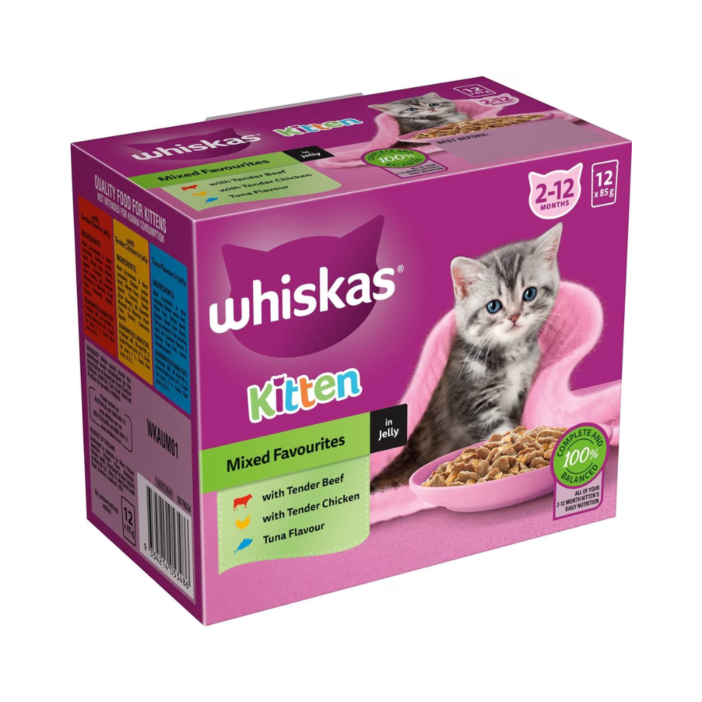 Whiskas - Kitten 2-12 Months Wet Cat Food Mixed Favourites In Jelly 85g X 12 Pack - Petservo