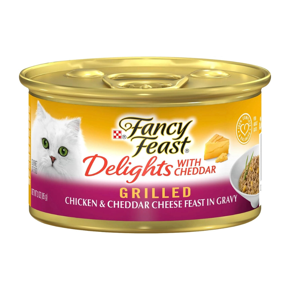 FANCY FEAST - Delights With Cheddar Adult Wet Cat Food Grilled Chicken & Cheddar Cheese Feast in Gravy 24x85g