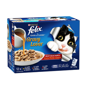 FELIX_Adult Wet Cat Food Gravy Lover Meat Selection 60x85g - PetServo