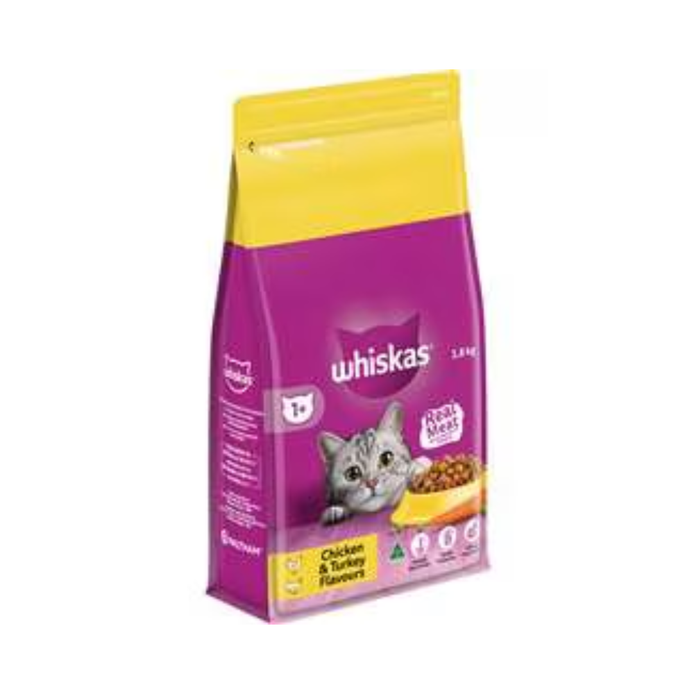 Whiskas - Adult 1+ Years Dry Cat Food Chicken & Turkey Flavour 1.8kg - Petservo