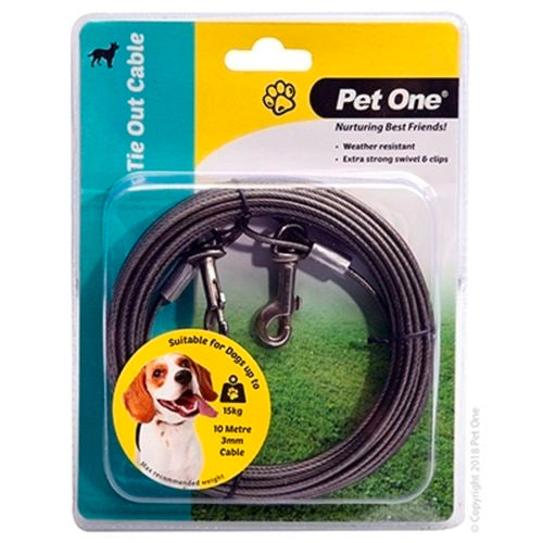 Pet One - Tie Out Cable - 10 Meters - Dogs Up To 15kg