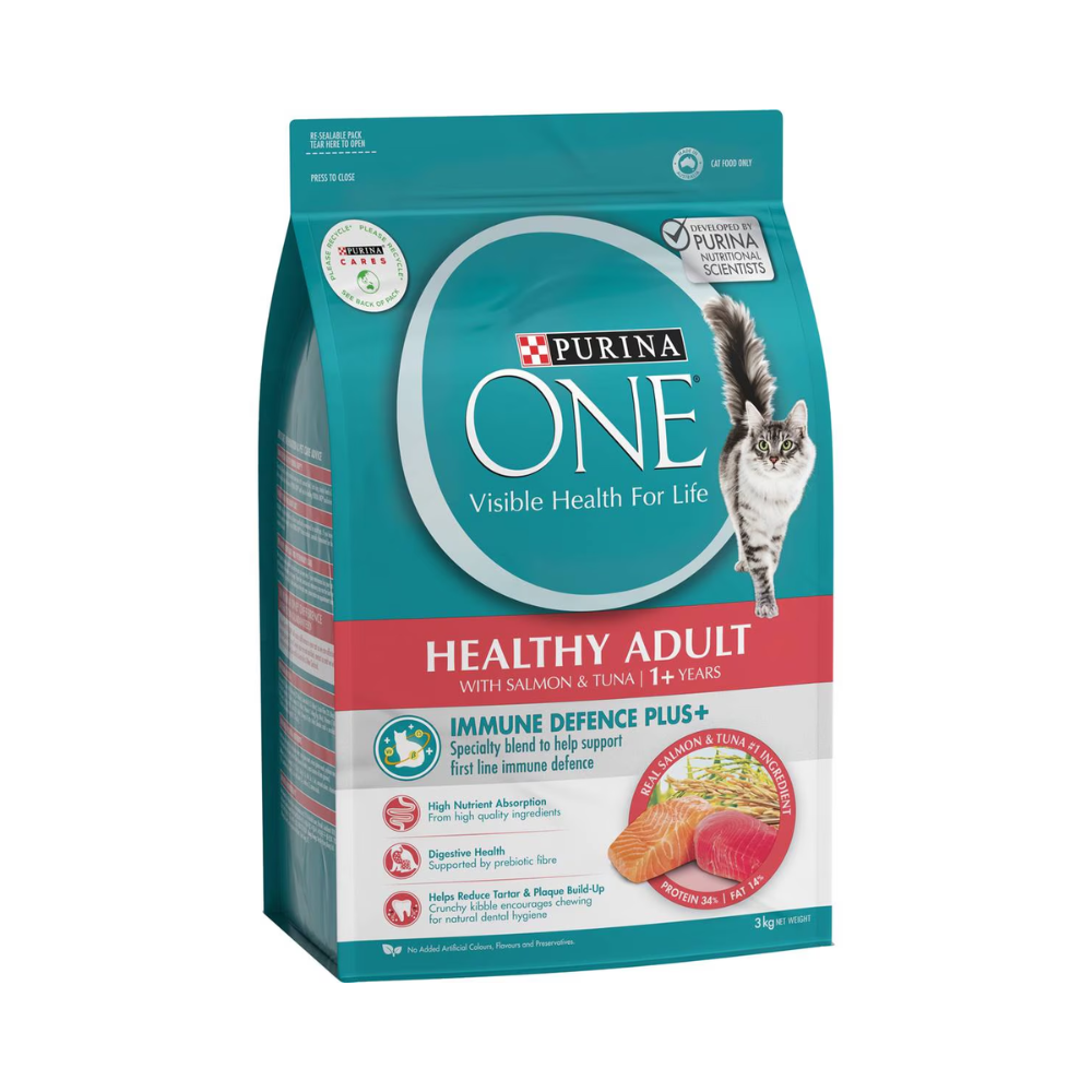 Purina One - Healthy Adult With Salmon & Tuna 1+ Years Dry Cat Food 3kg - Petservo