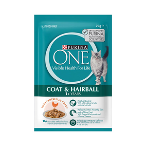 Purina One - Adult Hairball Control With Chicken In Gravy Wet Cat Food 70g - Petservo