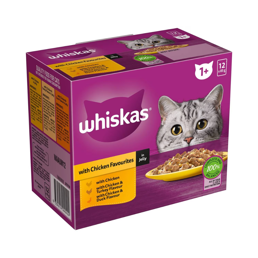 Whiskas - Adult 1 + Years Wet Cat Food Chicken Favourites In Jelly 85g X 12 Pack - Petservo