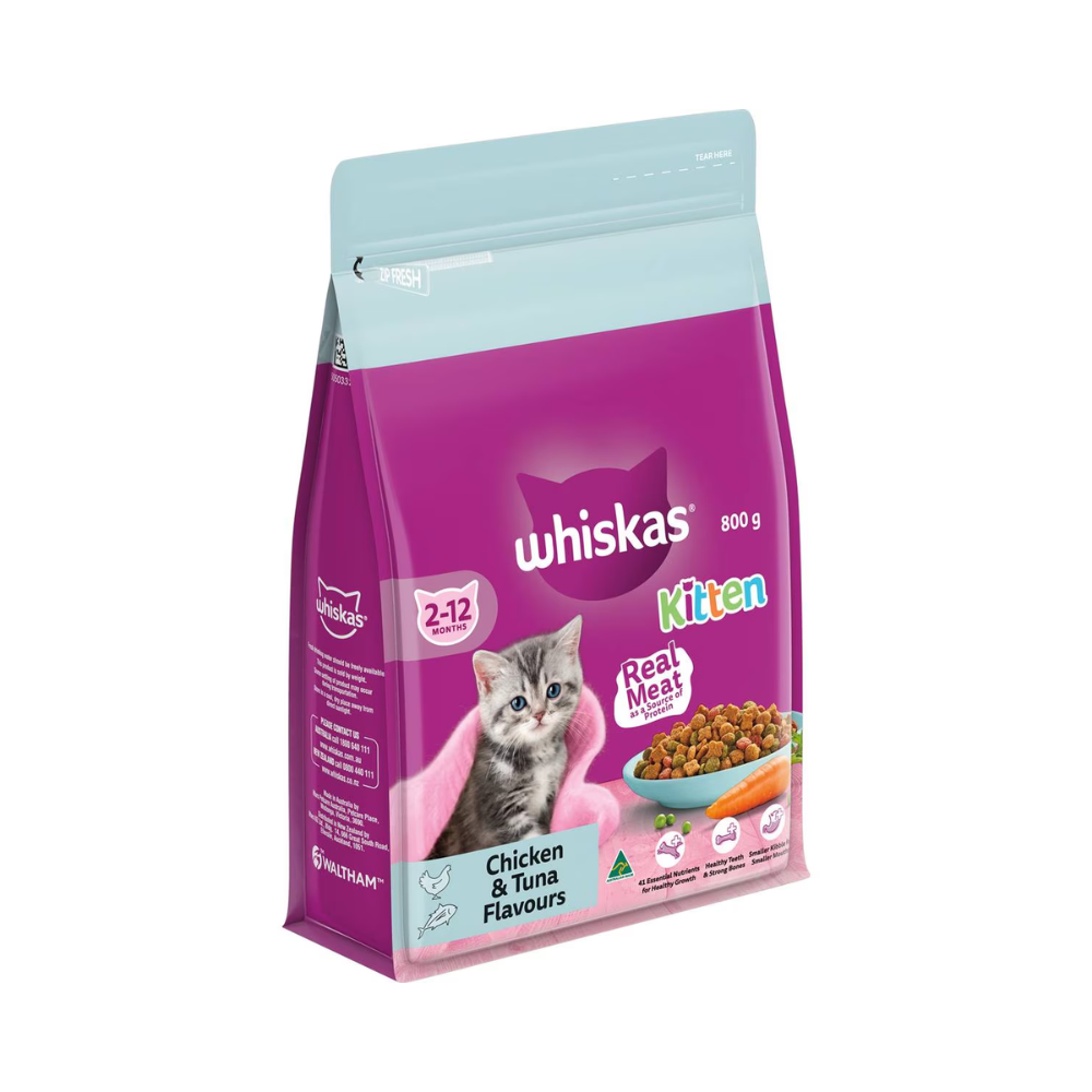 Whiskas - Kitten 2-12 Months Dry Cat Food Chicken & Tuna Flavours 800g - Petservo