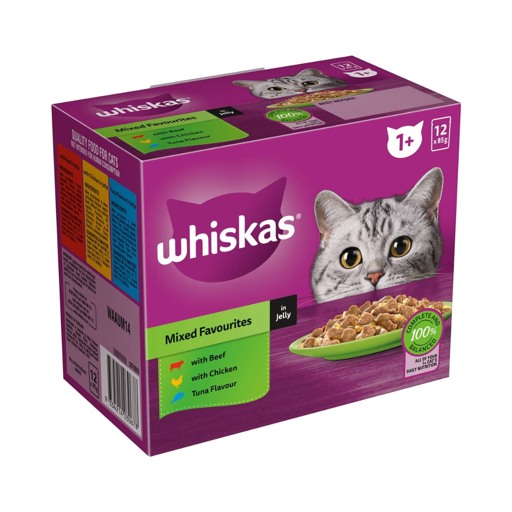 Whiskas - Adult 1 + Years Wet Cat Food Mixed Favourites In Jelly 85g X 12 Pack - Petservo