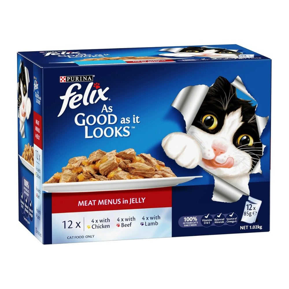 FELIX - Adult Wet Cat Food Meat Menus in Jelly 60x85g - PetServo