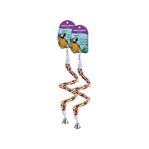 Paws and Claws - Parrot Spiral Rope Toy W/ Bell 50X2Cm - 2PK