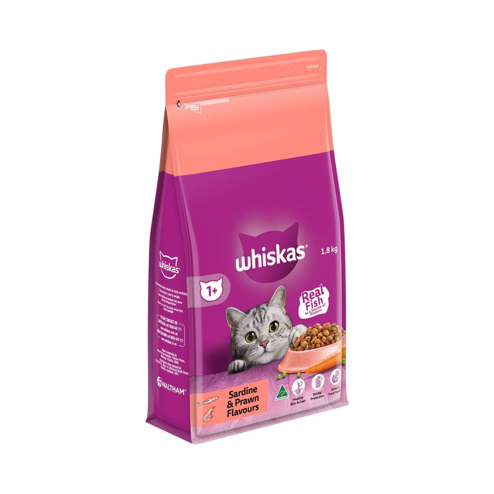 Whiskas - Adult 1+ Years Dry Cat Food Sardine & Prawn Flavour - Petservo