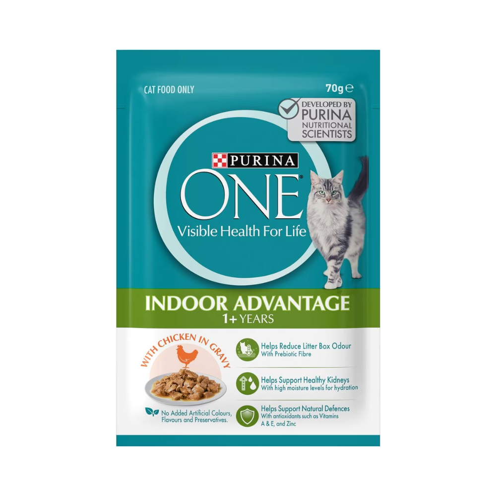 Purina One - Adult Indoor With Chicken In Gravy Wet Cat Food 70g ...