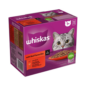 Whiskas - Adult 1 + Years Wet Cat Food Beef Favourites In Jelly 85g X 12 Pack - Petservo