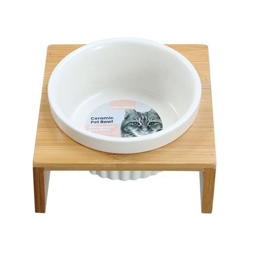 Paws and Claws - 13x12cm/300ml Ceramic Pet Cat Bowl Bamboo Base 2x