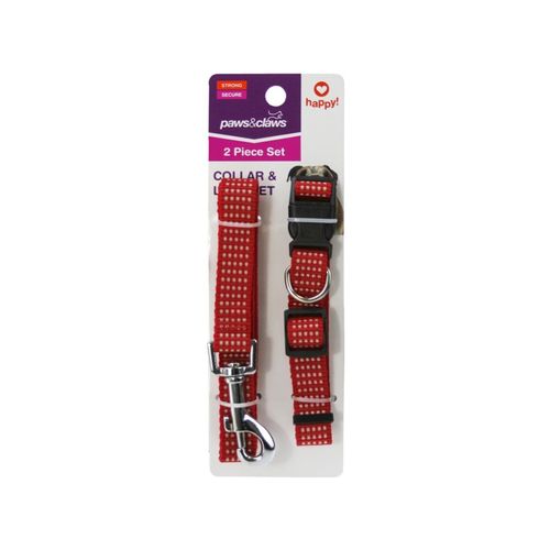 Paws & Claws - 2x120cm Dog/Pet Collar & Lead Combo Assorted - 2pc