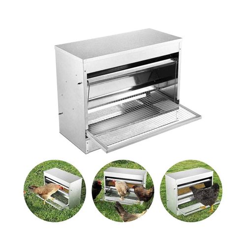 Rooster Farms - 10kg Automatic Chook Chicken Feeder Poultry Auto Treadle Galvanised Metal Coop