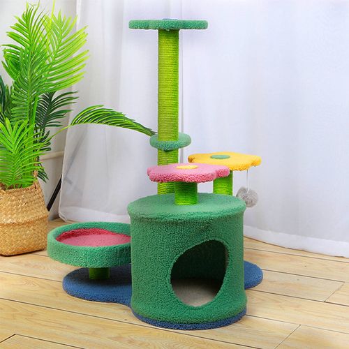 Salesbay - 3 Tier Flower Pet Play House Cat Tree Feline Scratcher Scratchpost Scratching Post Tower - Green - petservo