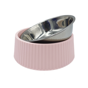 Baxter Bone - Melamine Ribbed Bowl - Medium Pink - Petservo