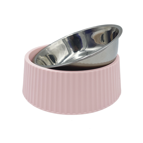 Baxter Bone - Melamine Ribbed Bowl - Medium Pink - Petservo