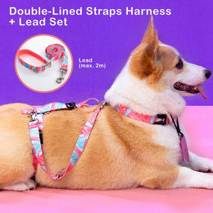 Paw Mate - Banhamsisun Marbel Pink L Dog Double-Lined Straps Harness and Lead Set Leash Adjustable No Pull - petservo